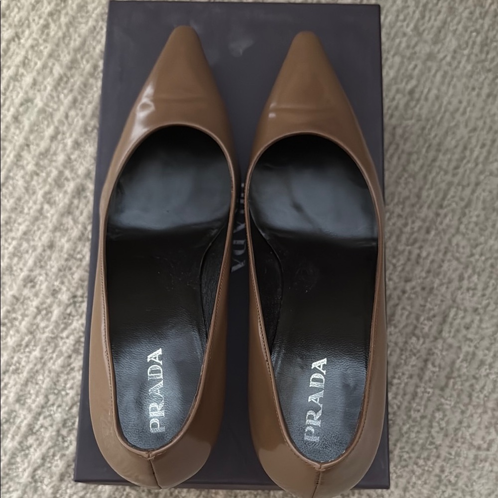 Prada Brown Leather Heels Classic Design